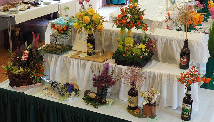 Meavy Garden Society Summer Show, Class 17 Flower Arrangement with Beer Bottle